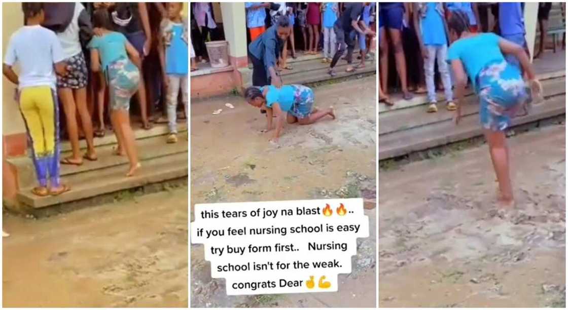 Lady celebrating under rain after finishing nursing school in Nigeria.