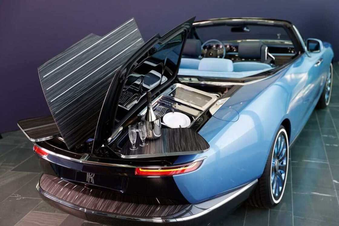 A blue Rolls-Royce Boat Tail A blue Rolls-Royce Boat Tail