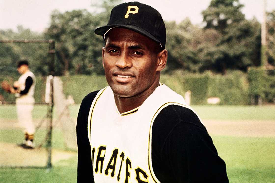 A close-up photo of Roberto Clemente in a Pittsburgh Pirates jersey A close-up photo of Roberto Clemente in a Pittsburgh Pirates jersey