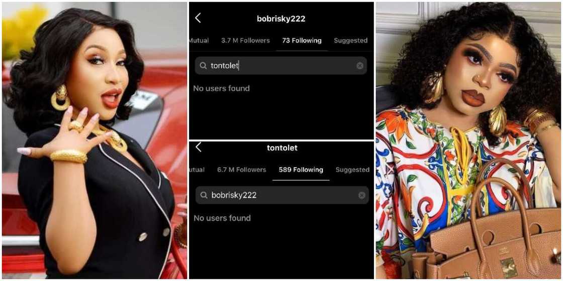 Trouble in Paradise: Long Time Besties Tonto Dikeh and Bobrisky, Unfollow Each Other, Fans React Trouble in Paradise: Long Time Besties Tonto Dikeh and Bobrisky, Unfollow Each Other, Fans React