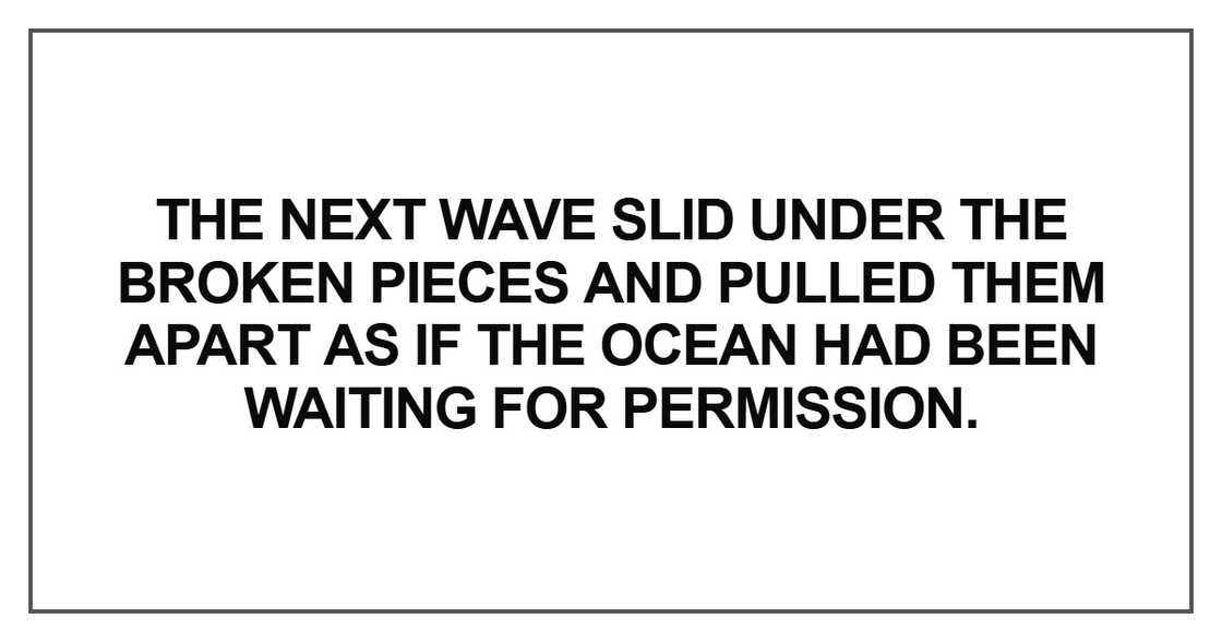 The next wave slid under the broken pieces and pulled