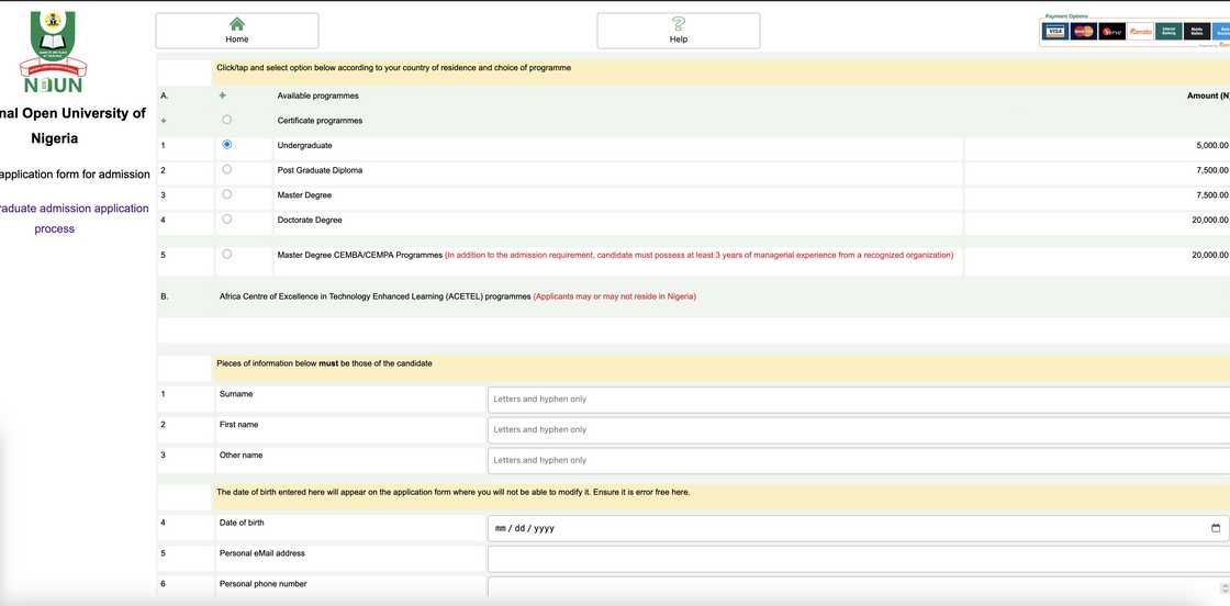 NOUN admissions portal