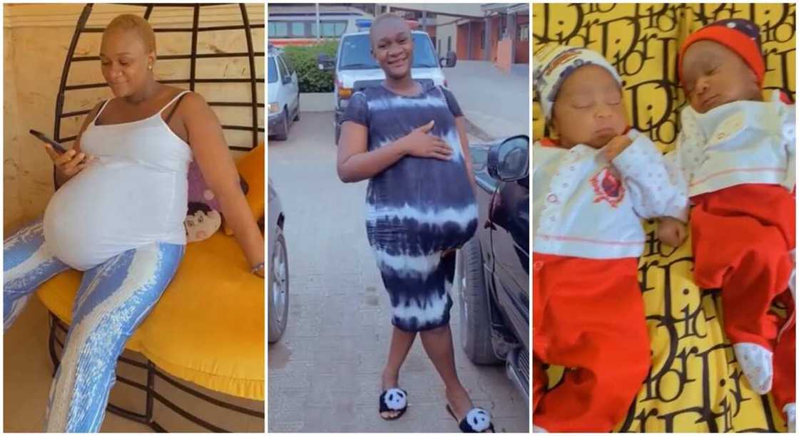 Photos of the mum showing her baby bump and her twins. Photos of the mum showing her baby bump and her twins.