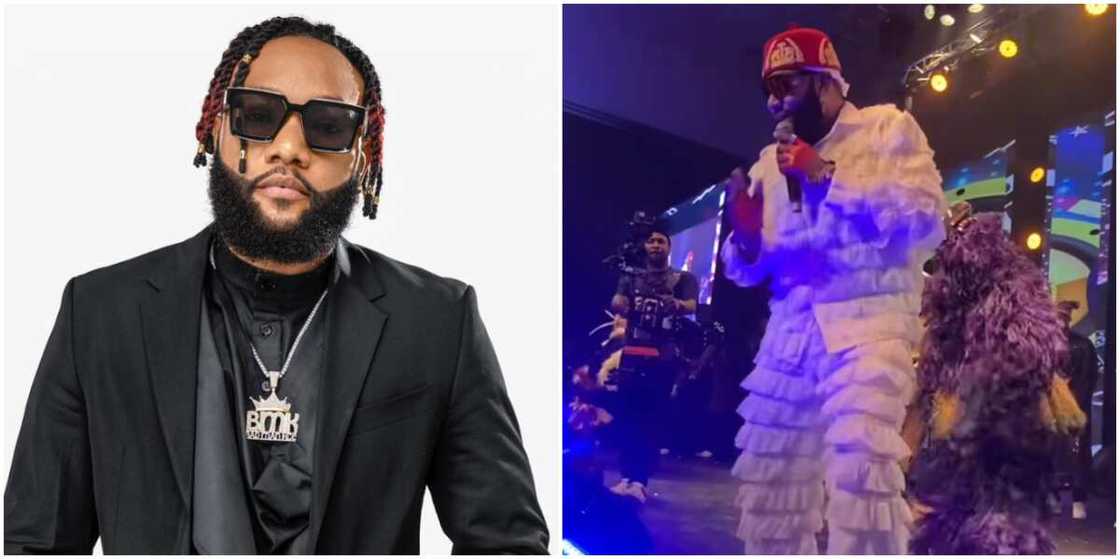 Nigerian singer Kcee, Kcee performing with masquerades during Thanksgiving concert in Lagos Nigerian singer Kcee, Kcee performing with masquerades during Thanksgiving concert in Lagos