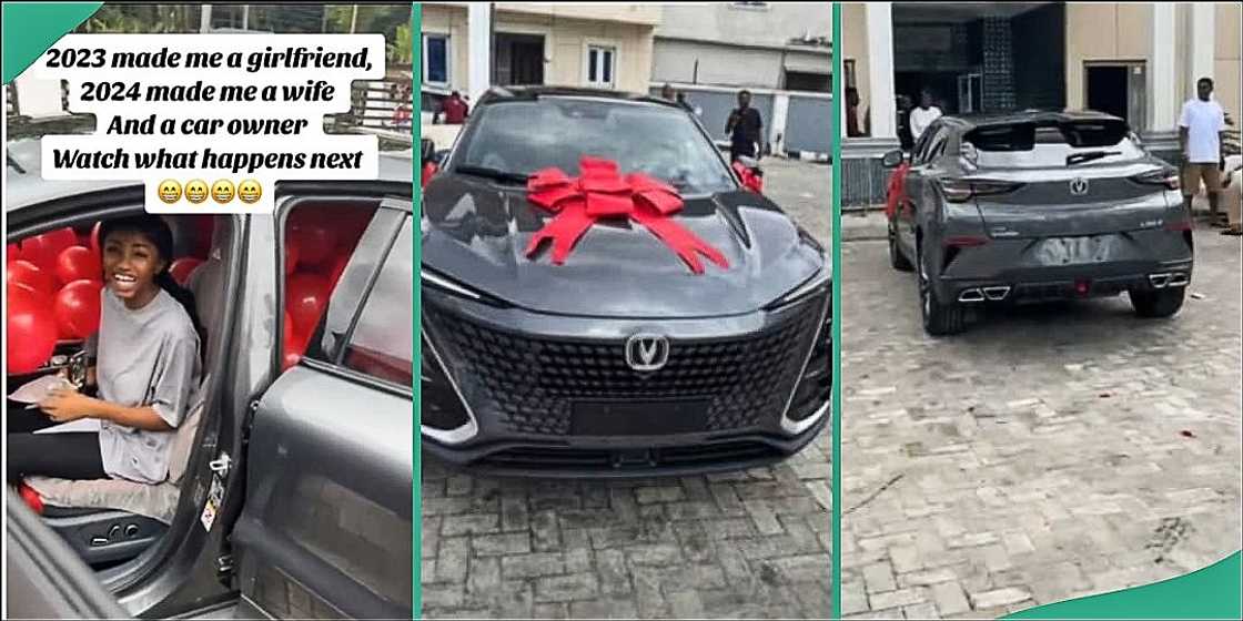 Lady gets new car from husband Lady gets new car from husband