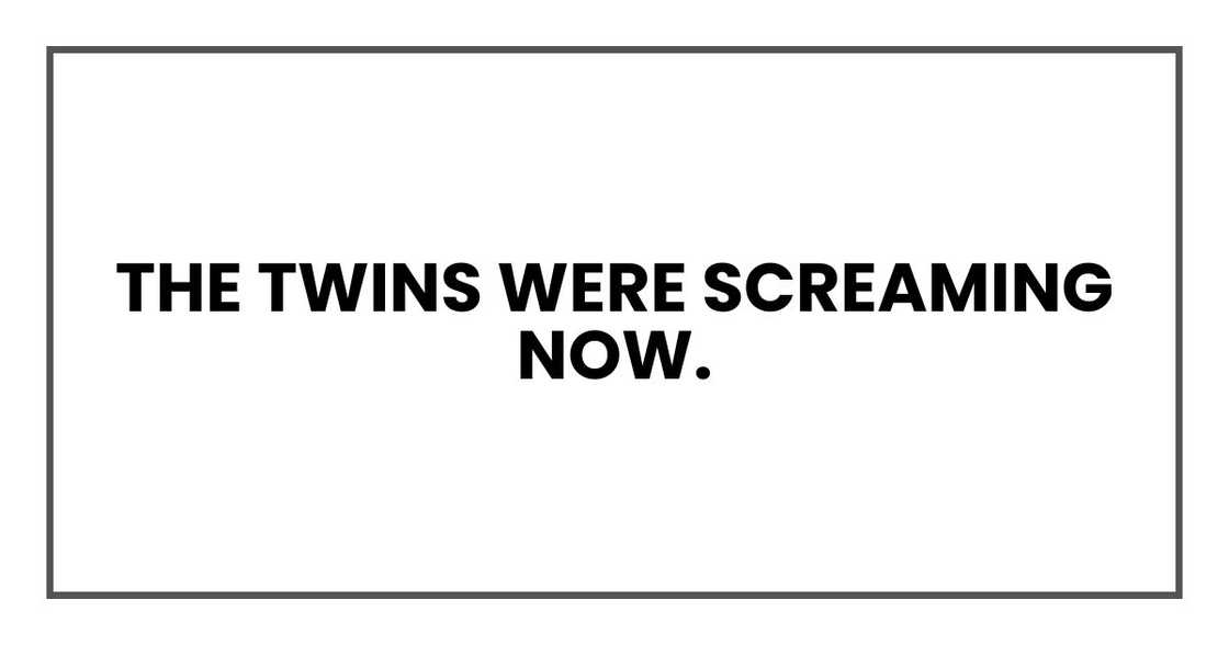 The twins were screaming now. The twins were screaming now.