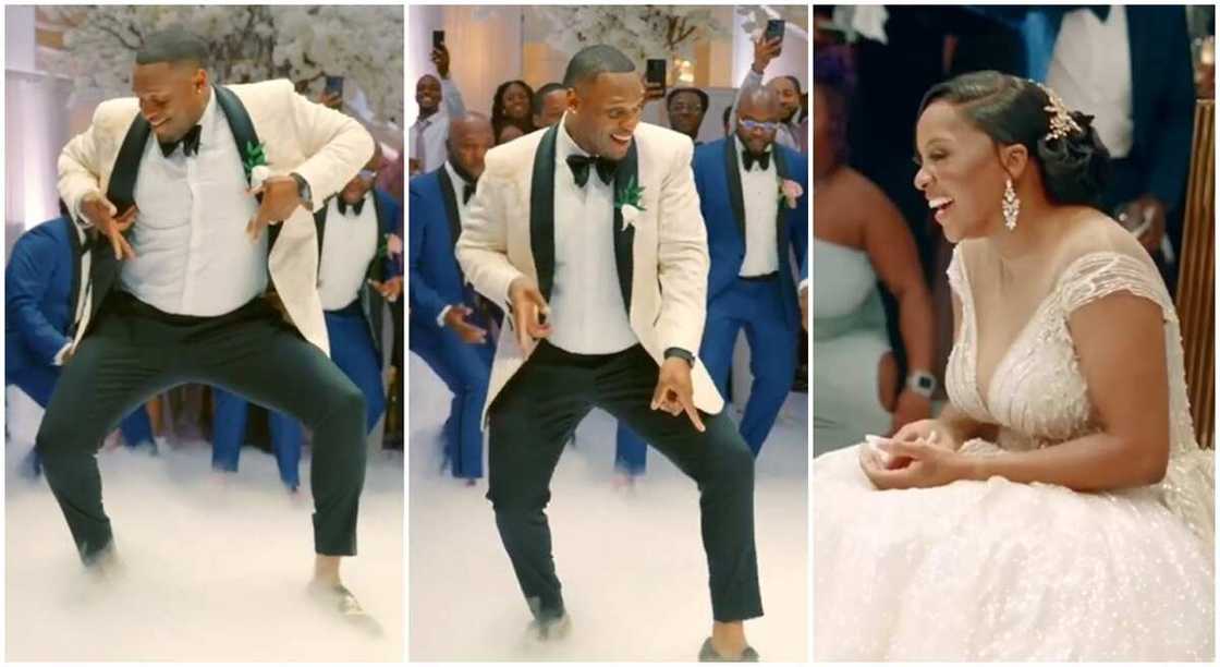 Groom dances with waist at his wedding. Groom dances with waist at his wedding.