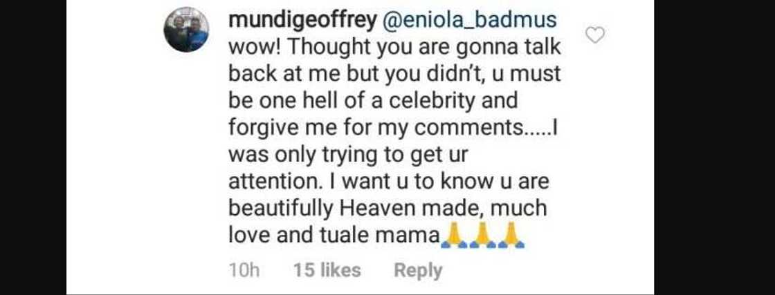 Troll forced to apologize for body-shaming Actress Eniola Badmus after she replies kindly