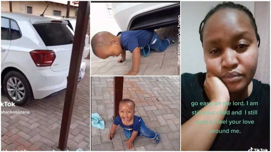 Safety at home/kid crawled out from under car. Safety at home/kid crawled out from under car.