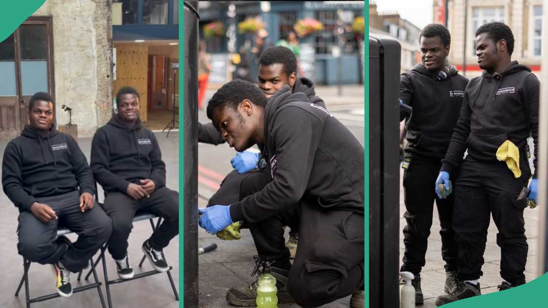 Twins cleaning the streets of London.