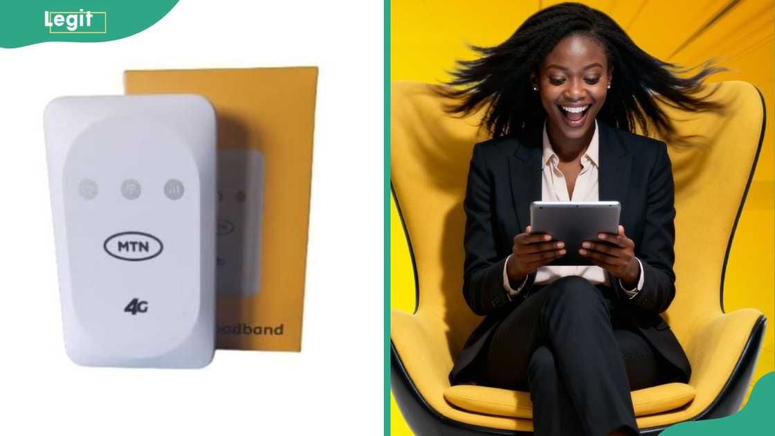 MTN 4G MiFi device. A young woman using a tablet. MTN 4G MiFi device. A young woman using a tablet.