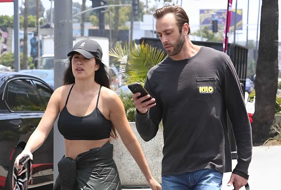Aaron Nosler and Michelle Lally are seen walking their dog Aaron Nosler and Michelle Lally are seen walking their dog
