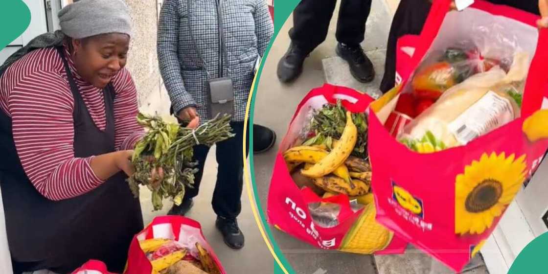 The lady checked the food she got The lady checked the food she got