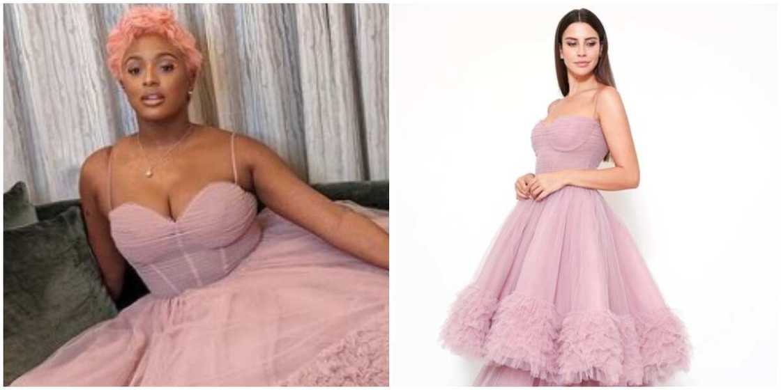 Photos of DJ Cuppy and a model in same dress. Photos of DJ Cuppy and a model in same dress.