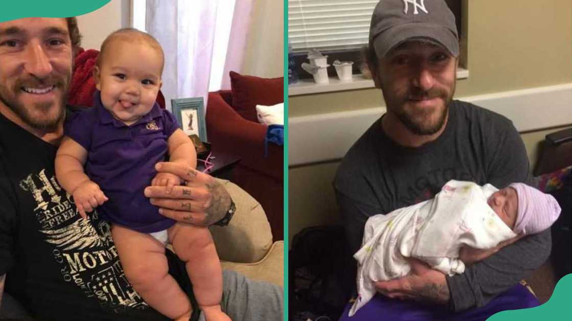 Chase Landry is holding his daughter, Riley Blake Landry