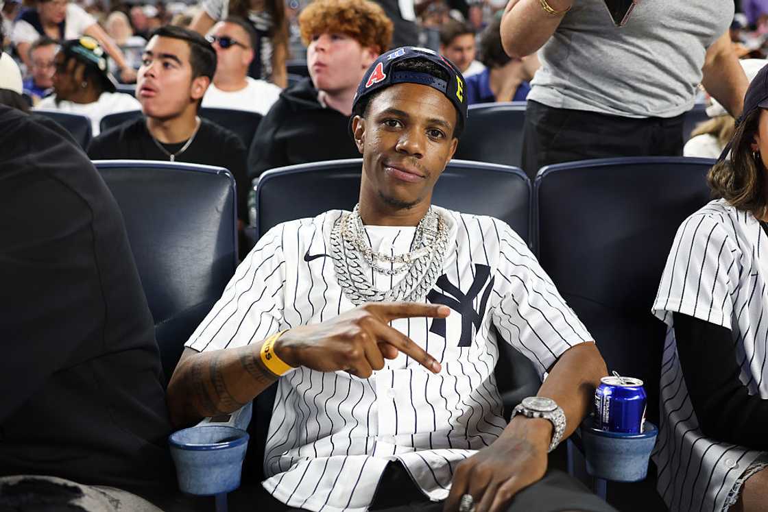 Rapper A Boogie Wit da Hoodie attends a game at Yankee Stadium