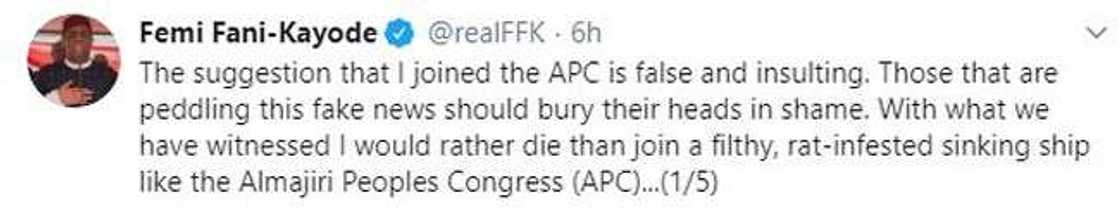 Tuna baya: A 2019, FFK ya ce gara ya sheka lahira da ya koma APC