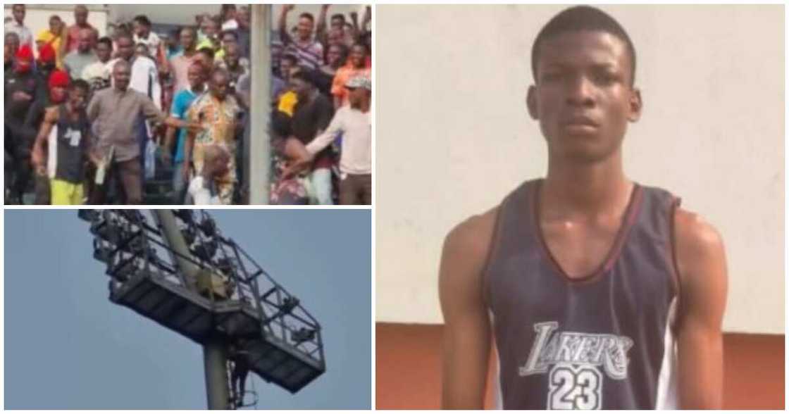 24-year-old UNICAL student who climbed 60ft stadium floodlight opens up on what happened, says God moved him