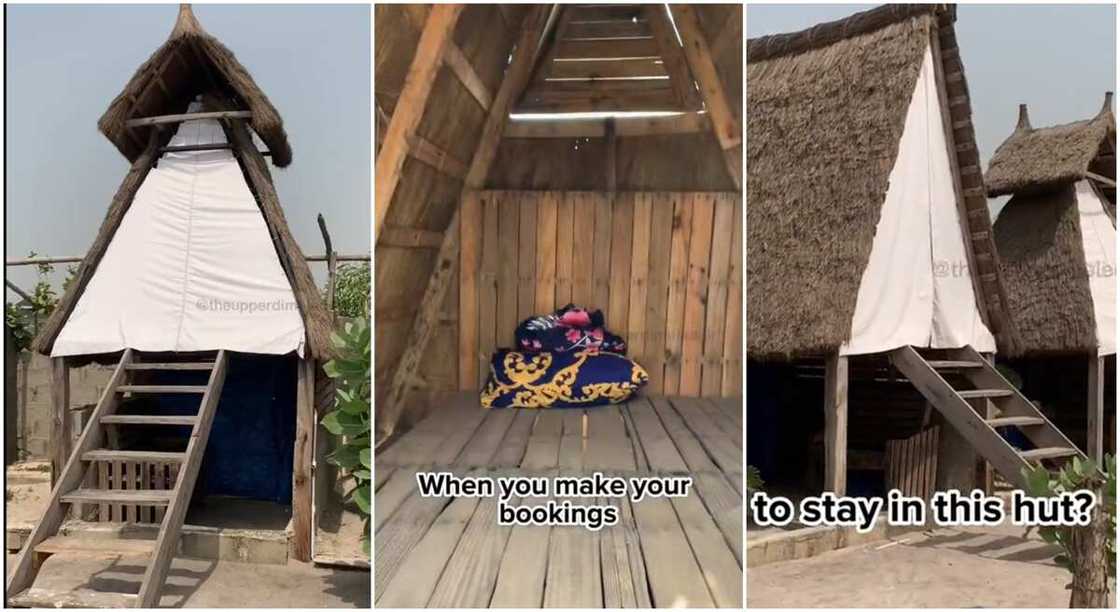 Photos of a beach resort with huts.