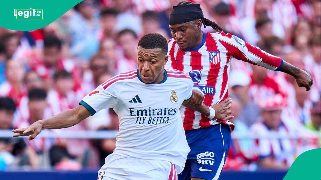Kylian Mbappe, Ademola Lookman, Atletico Madrid, Real Madrid, La Liga. Kylian Mbappe, Ademola Lookman, Atletico Madrid, Real Madrid, La Liga.