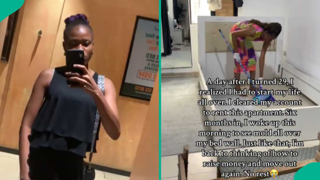 Lady laments seeing mould all over bed wall of her new apartment, shares sad video Lady laments seeing mould all over bed wall of her new apartment, shares sad video