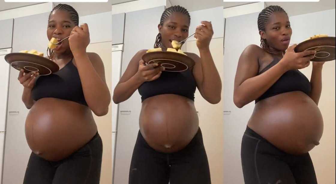 Photos of a pregnant woman eating pineapples. Photos of a pregnant woman eating pineapples.