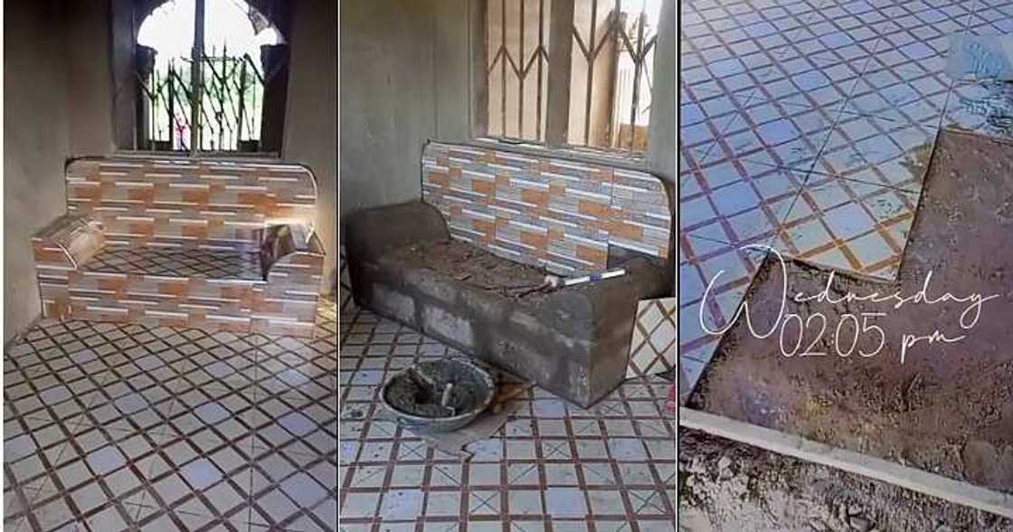 Chairs made of concrete, tiles, interior design Chairs made of concrete, tiles, interior design