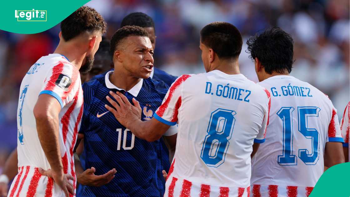 Kylian Mbappe and Paraguay players in incident during the FIFA World Cup 2026 Round Of 16 match. Photo by Richard Sellers Kylian Mbappe and Paraguay players in incident during the FIFA World Cup 2026 Round Of 16 match. Photo by Richard Sellers