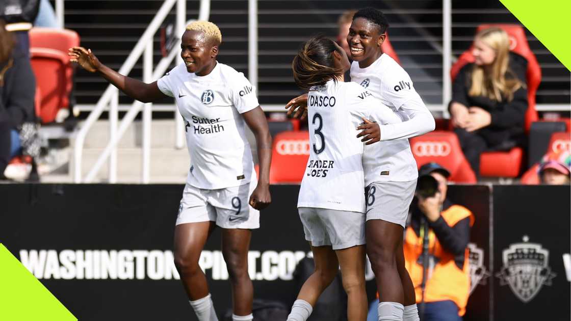 Racheal Kundananji, Caprice Dydasco, Asisat Oshoala, Bay FC, Audi Field, Washington Spirits, NWSL. Racheal Kundananji, Caprice Dydasco, Asisat Oshoala, Bay FC, Audi Field, Washington Spirits, NWSL.