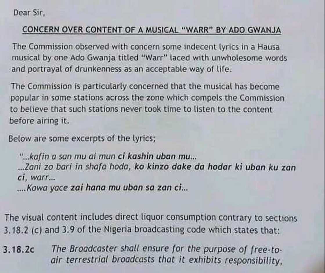 An hana saka wakar Warr ta Ado Gwanja An hana saka wakar Warr ta Ado Gwanja