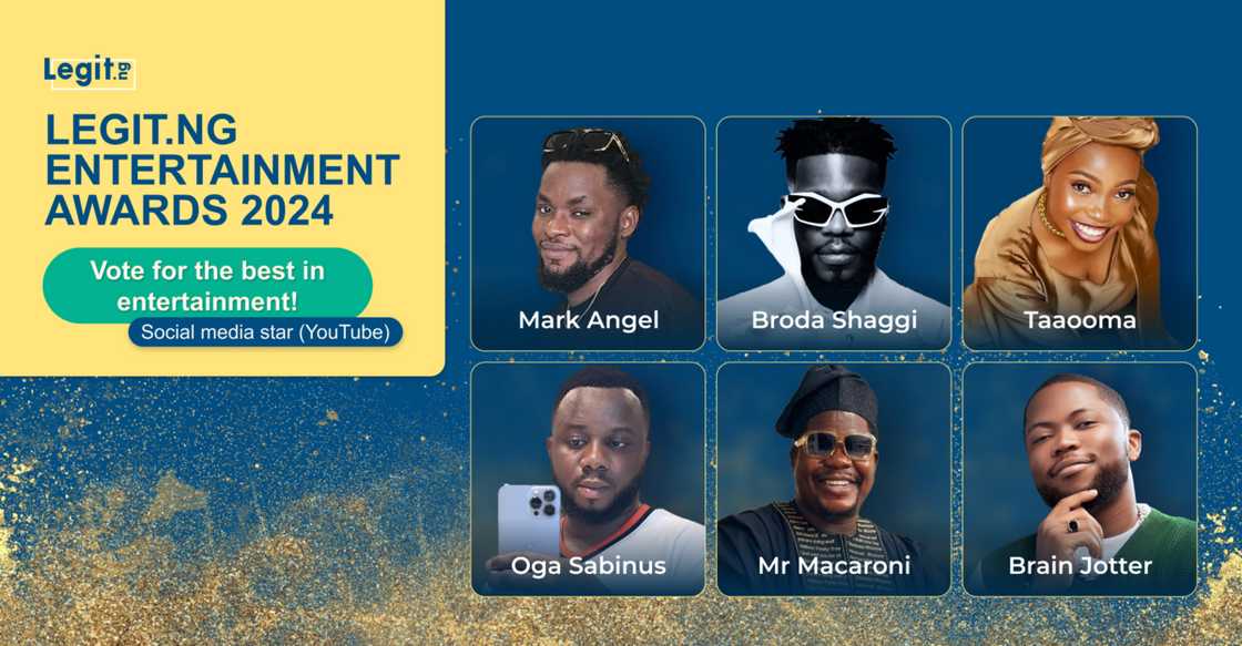 Youtube Social Media Star, Legit.ng entertainment awards 2024 Youtube Social Media Star, Legit.ng entertainment awards 2024