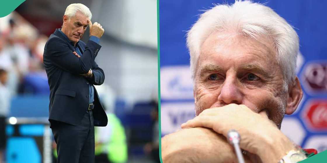 South Africa's Coach Hugo Broos reacts to his team's AFCON semi-final loss to Nigeria