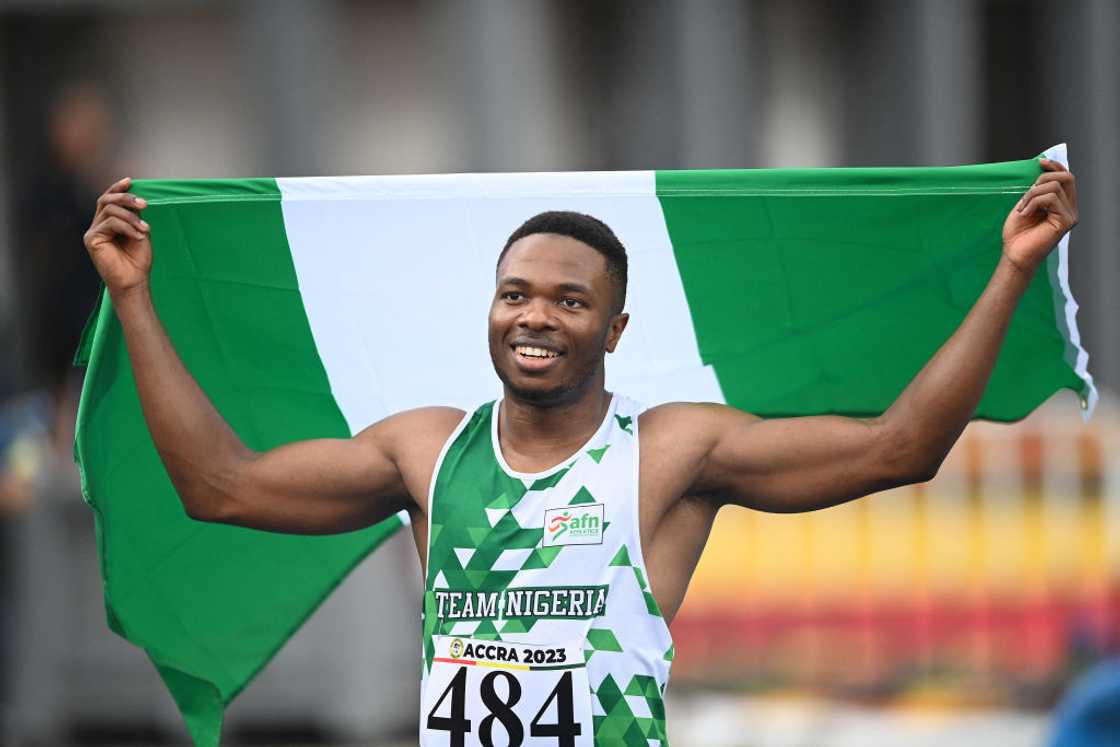 Usheoritse Itsekiri celebrates at the Africa Games.