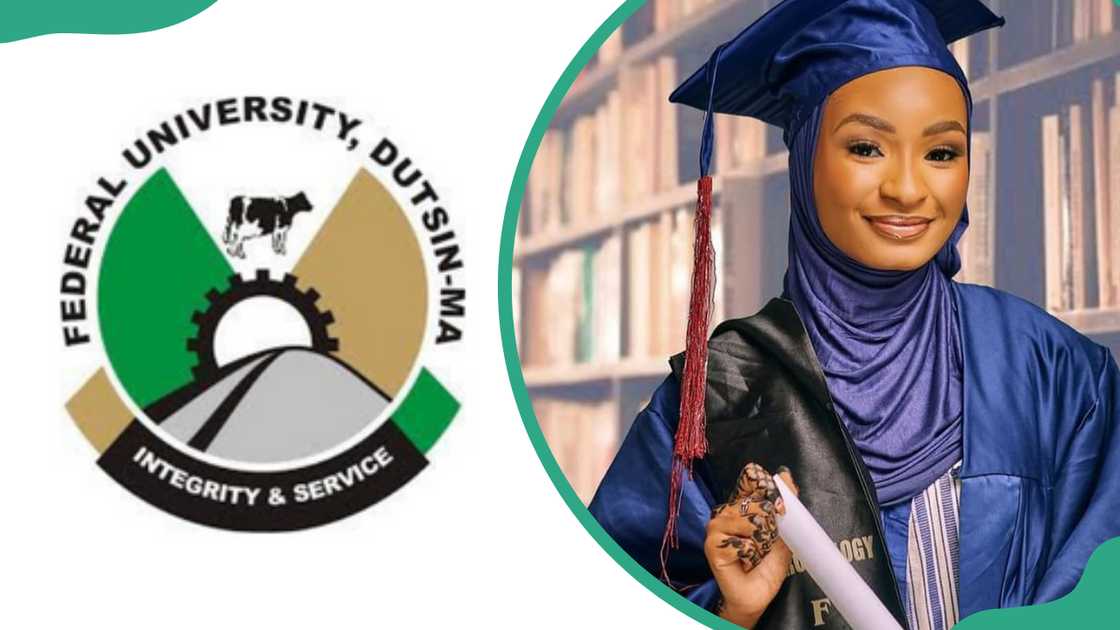 FUDMA logo and graduating student FUDMA logo and graduating student