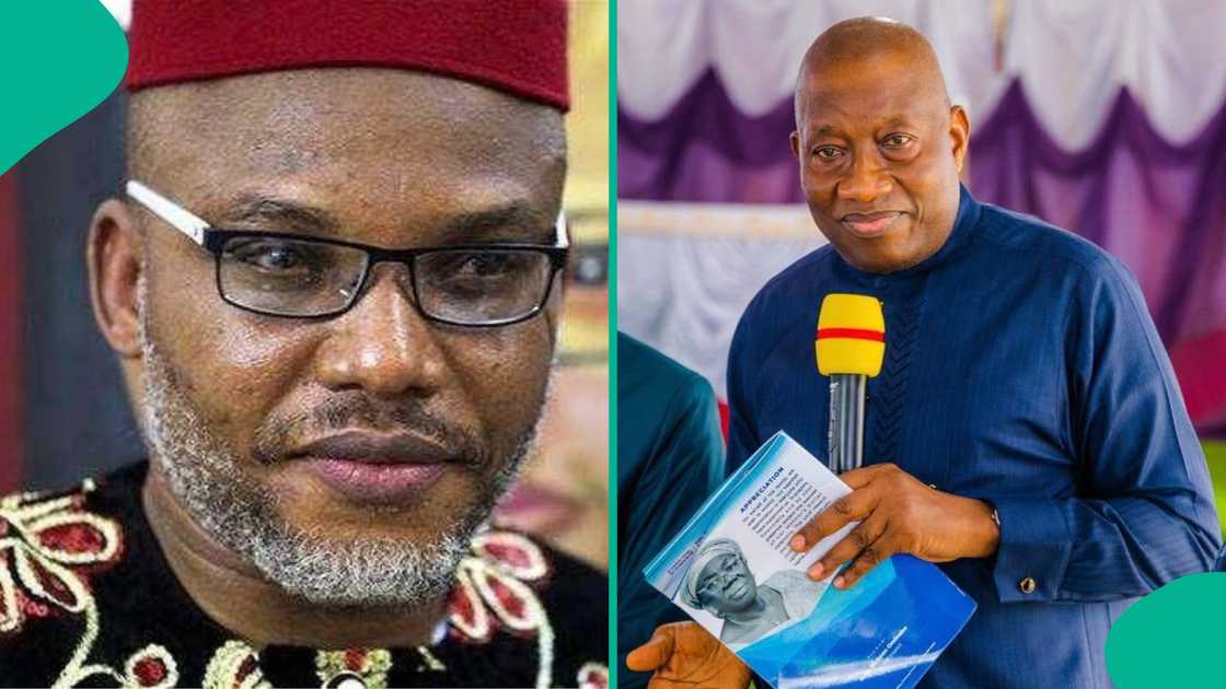 Goodluck Jonathan and Nnamdi Kanu in a viral Facebook post alleging a prison visit, with no credible confirmation of the claim.