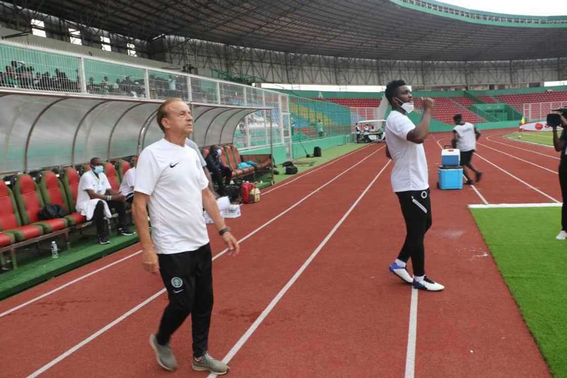 Gernot Rohr and Yobo. Gernot Rohr and Yobo.