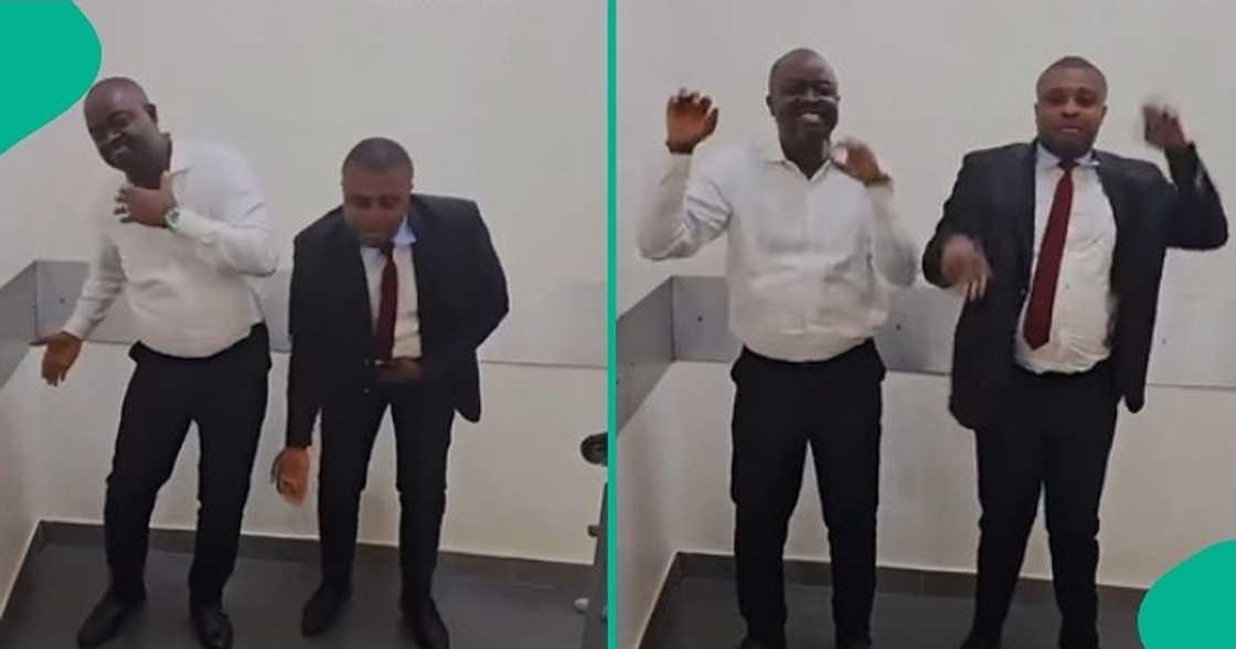 Two Nigerian bank staff showcase their dance moves in office