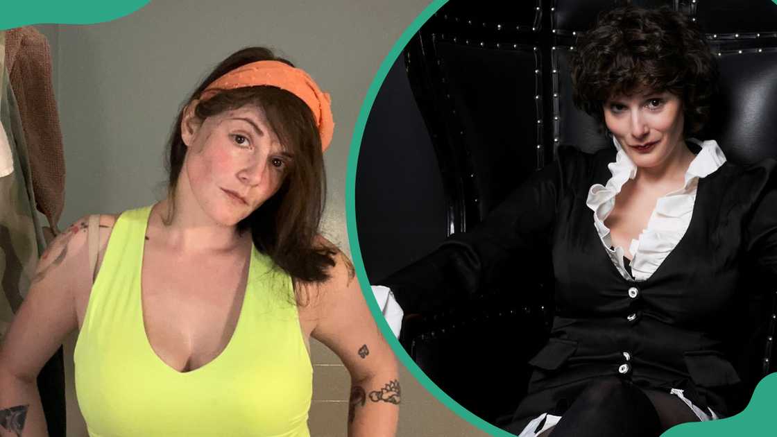 Drew Grant in a yellow sleeveless top and a black and white outfit Drew Grant in a yellow sleeveless top and a black and white outfit