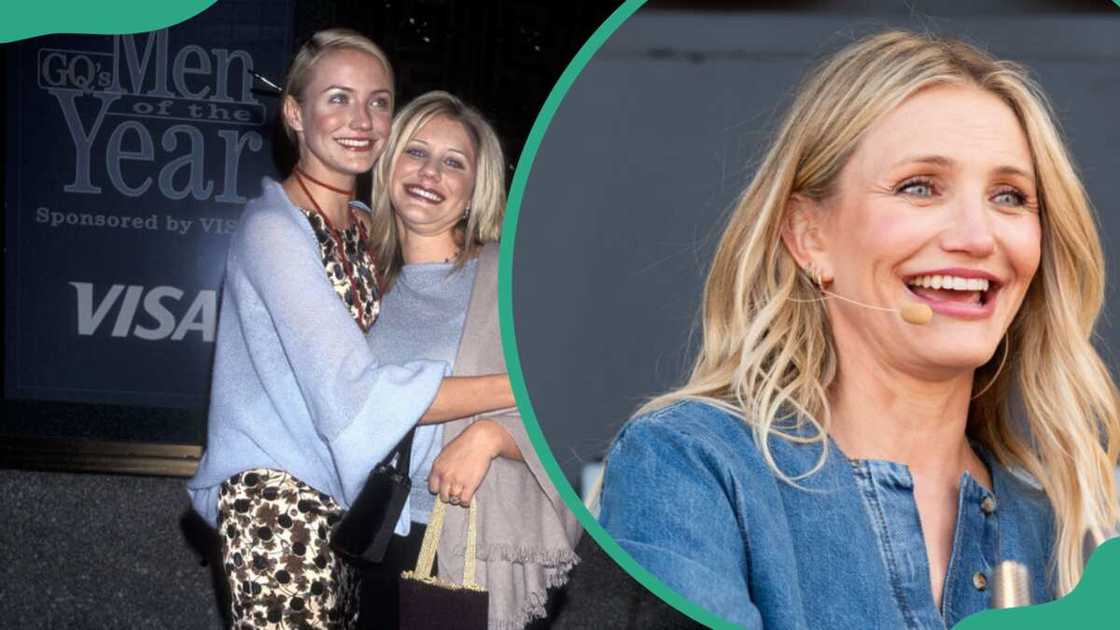 Actress Cameron Diaz and sister Chimene Diaz at Radio City Music Hall in New York City (L) and Cameron Diaz at Napa Valley Expo in Napa, California (R)