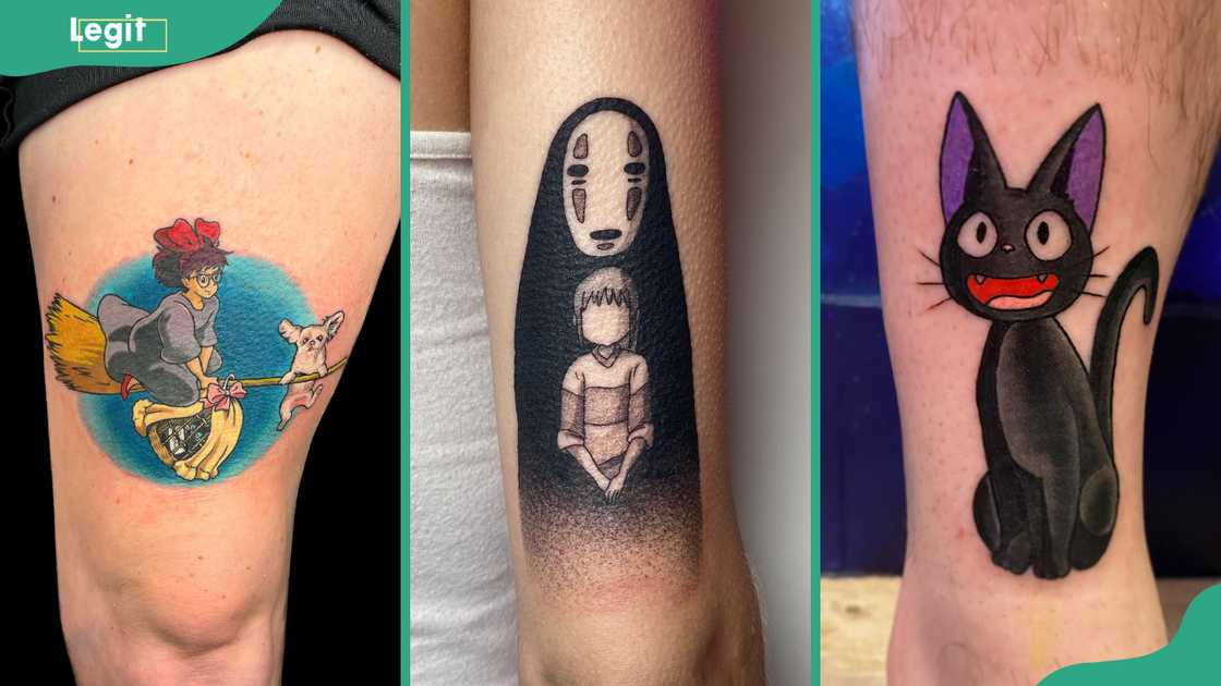 Kiki from Kiki's delivery service (L). No Face and Chihiro from Spirited World (C). Jiji from Kiki’s Delivery Service (R)