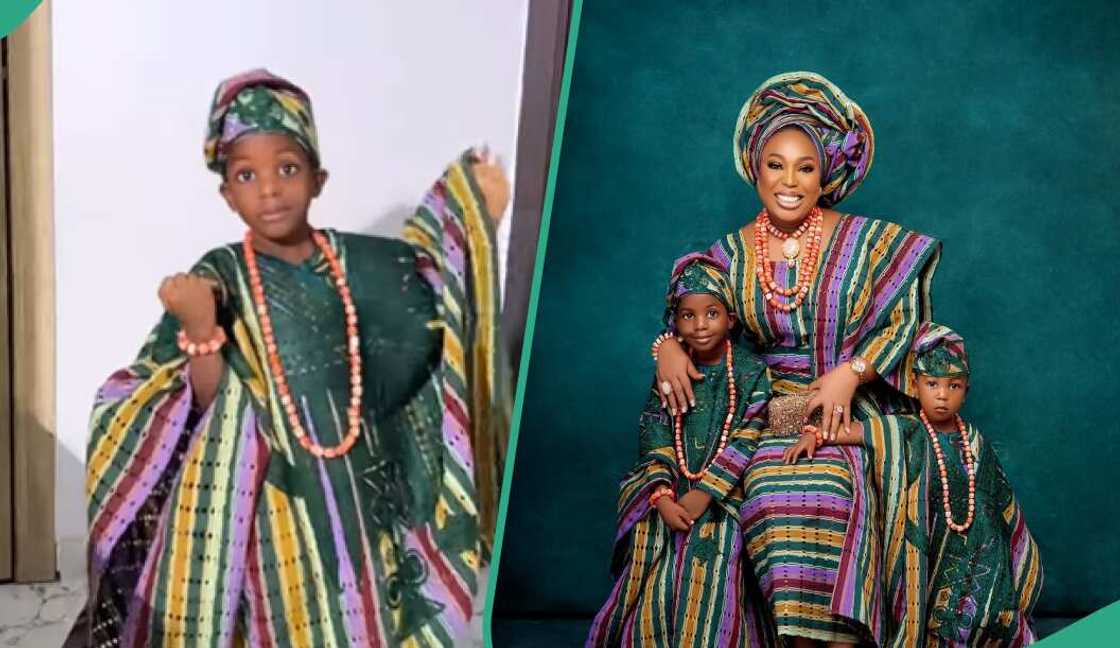 Woman and her sons rock aso-oke for birthday photoshoot Woman and her sons rock aso-oke for birthday photoshoot