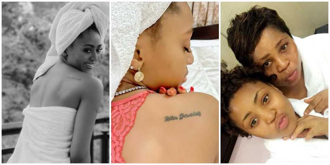 Nollywood actress Regina Daniels tattoos mum's name on her back, shares lovely photos Nollywood actress Regina Daniels tattoos mum's name on her back, shares lovely photos