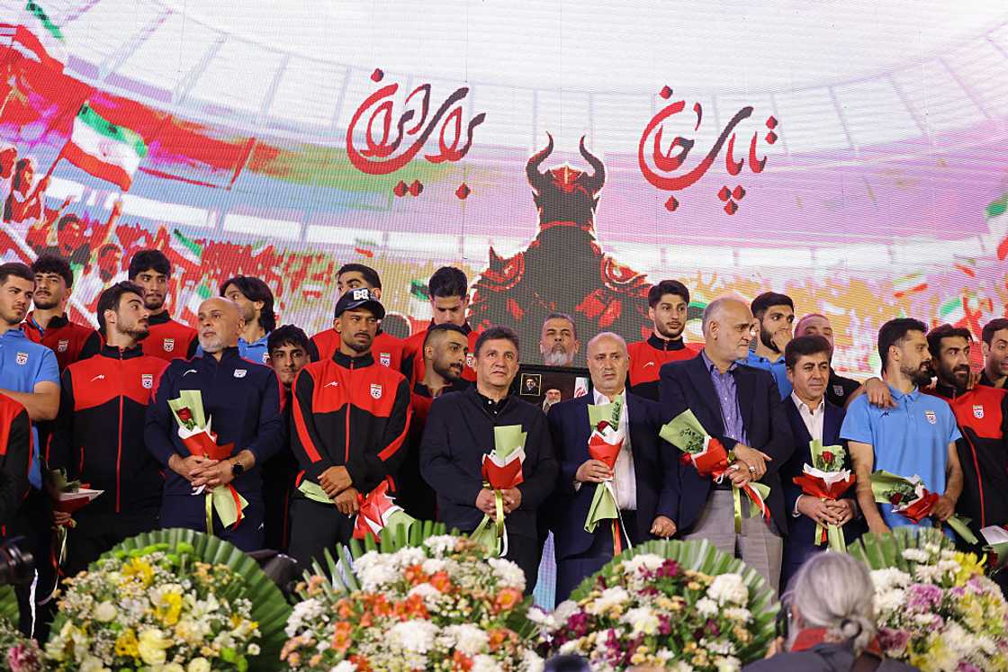 Members of Iran's national football team, ahead of their departure for the 2026 FIFA World Cup, in Tehran