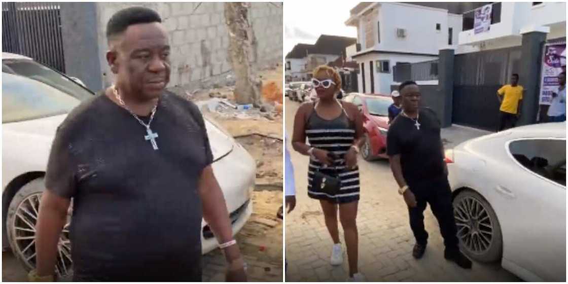 Mr Ibu is seen limping as he attends Charles Inojie's housewarming party