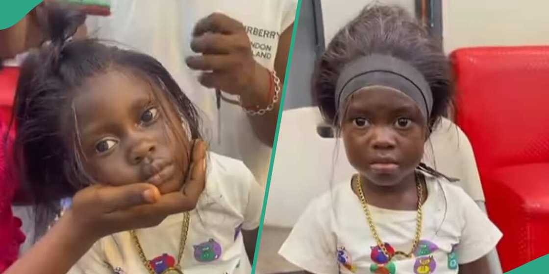 Hairstylist fixes frontal wig on little girl Hairstylist fixes frontal wig on little girl