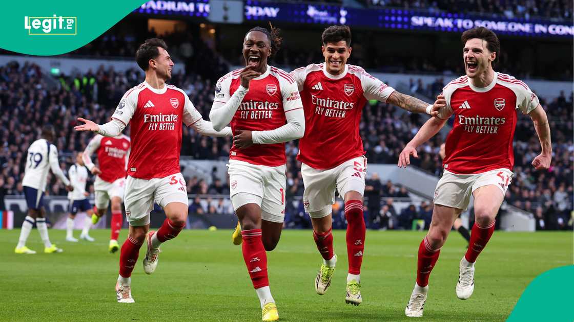 Arsenal celebrates during the Premier League match against Tottenham Hotspur. Photo: Marc Atkins Arsenal celebrates during the Premier League match against Tottenham Hotspur. Photo: Marc Atkins