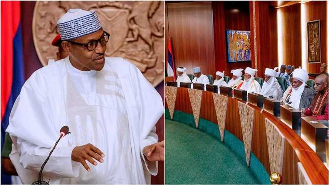 Sarakunan gargajiya sun kai ma Buhari gaisuwar jinjina da ban girma a Villa (Hotuna) Sarakunan gargajiya sun kai ma Buhari gaisuwar jinjina da ban girma a Villa (Hotuna)