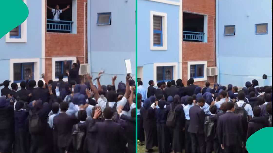 Students overjoyed after finishing their examination. Students overjoyed after finishing their examination.