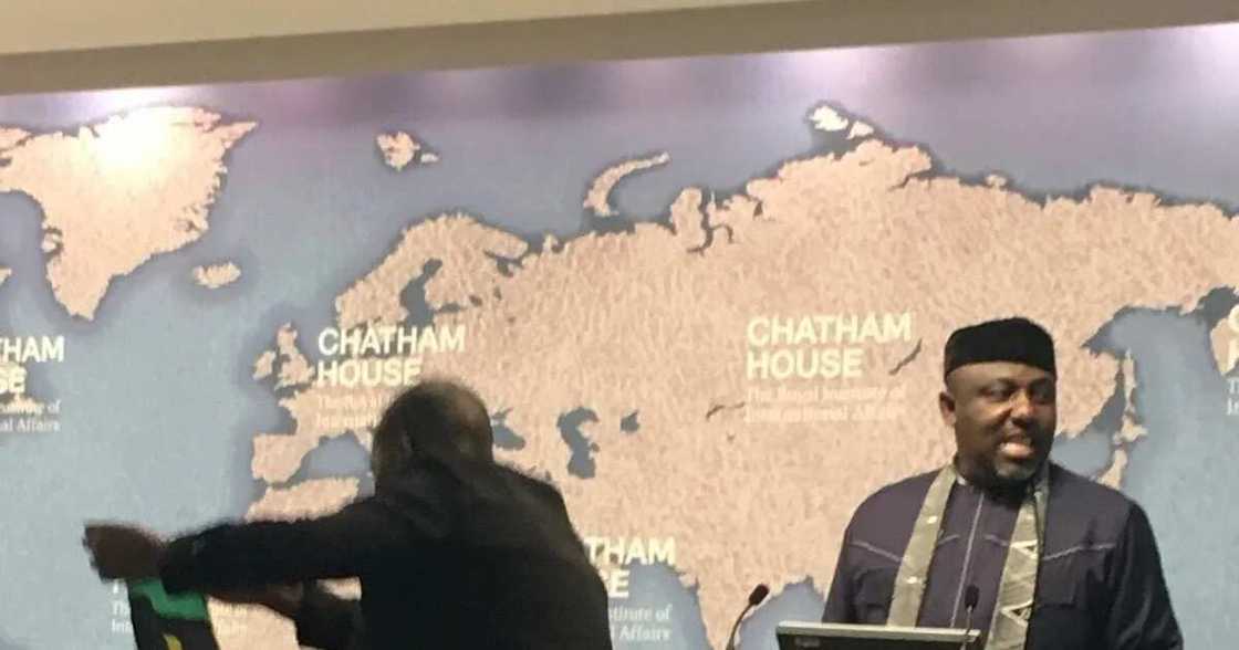 Biafrans disrupt Okorocha's speech at Chatham House Biafrans disrupt Okorocha's speech at Chatham House
