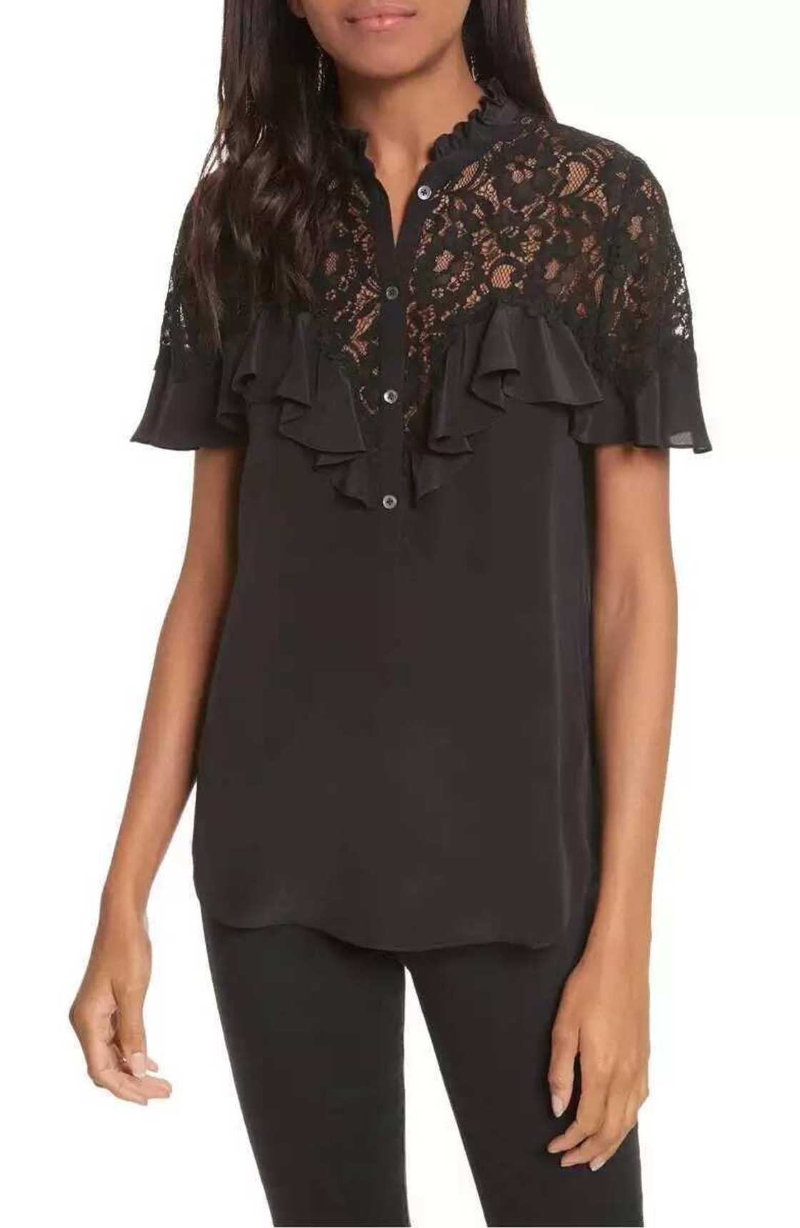 Black blouse with cord lace Black blouse with cord lace